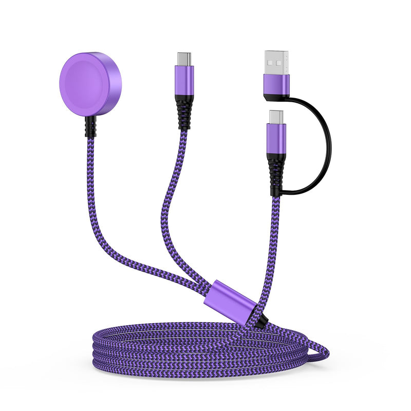 Travel Essentials Magnetic Fast Charger for Samsung Watch Charger 8 Classic | 2in1 USB A & USB C Fast Charging Cable for Samsung Galaxy Watch 8/7/Ultra/6/5 Pro/5/4/4 Classic/3/2/A17/A16/A37/S26/S25/S2 Purple