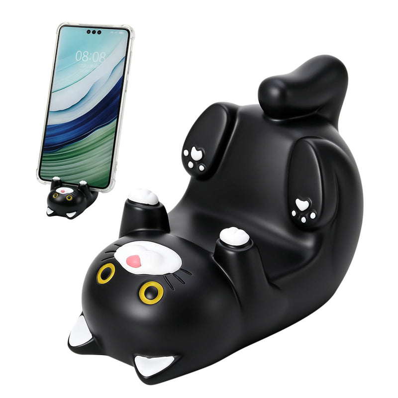 Resin Cat Phone Stand & Eyeglass Holder, Desk Decorative (Black) | Sturdy Resin Build, Cute Cat Themed Design, Works as Phone Stand, Eyeglass Holder And Desk Organizer for Home And Office Black 1