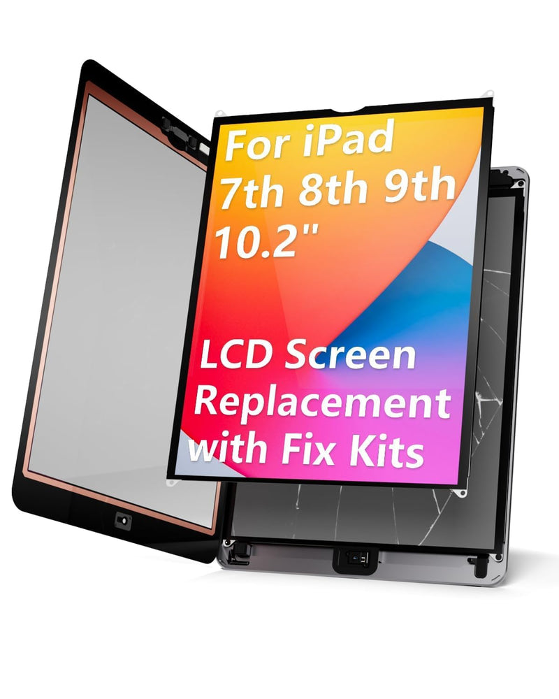 for iPad 7th 8th 9th Gen 10.2" LCD Display Assembly Kit | LCD Display, 10.2" Screen Assembly, 2160x1620 Resolution, Not Touch Glass, Full Tool Kit Black