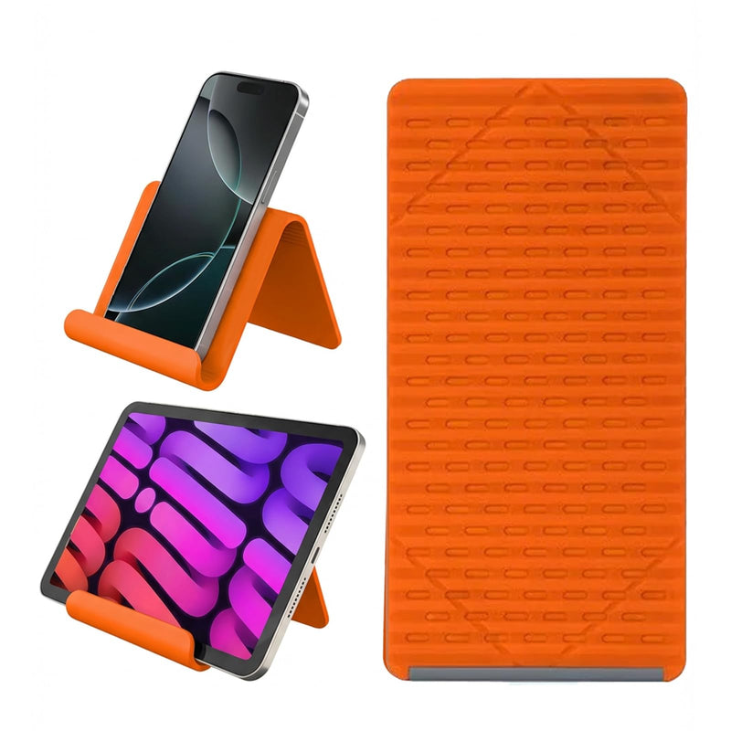 Phone Stand for Desk, Silicone Flexible Phone Holder for All Mobile Devices, Portable Cell Phone Stand for Travel, Home, Car, Airplane, Treadmill, iPad, Tablet, Orange