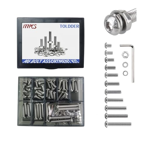 177Pcs M6 Bolts Kit 9 Sizes (8mm–40mm) 304 Stainless Steel M6 Socket Head Cap Screws with Nuts Flat Washers & Lock Washers for Furniture Bed Frame and Bolts Replacement
