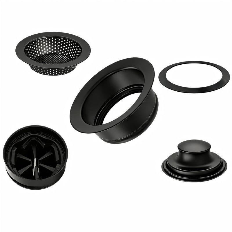 Garbage Disposal Flange 5-Piece Kit, 3.5" Putty-Free Leak-Proof Sink Stopper by UHOUSING Matte Black