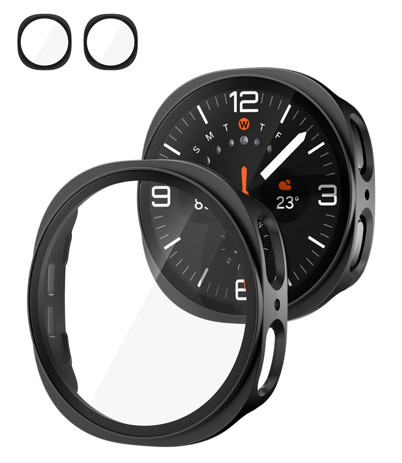 Case for Samsung Galaxy Watch 8 Watch 9 40mm Screen Protector Black | 2 Pack Hard PC Material Built-in HD Tempered Glass Screen Protector For Galaxy Watch 9/8 40mm