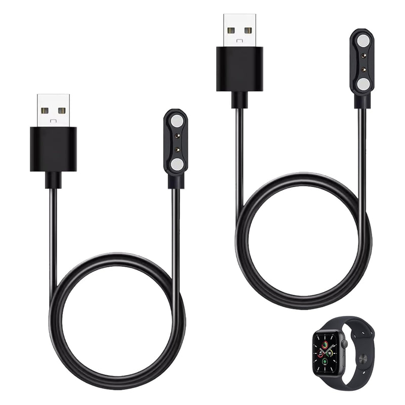 2-Pack Smart Watch Charger for GloryFit T80 T70 T60 T50 P99 P98 - 2 Pin Spacing Magnetic USB Charging Cable - Replacement Power Cord for P45 P32 P36 & More - Smartwatch Charging Cable Accessories, 2FT