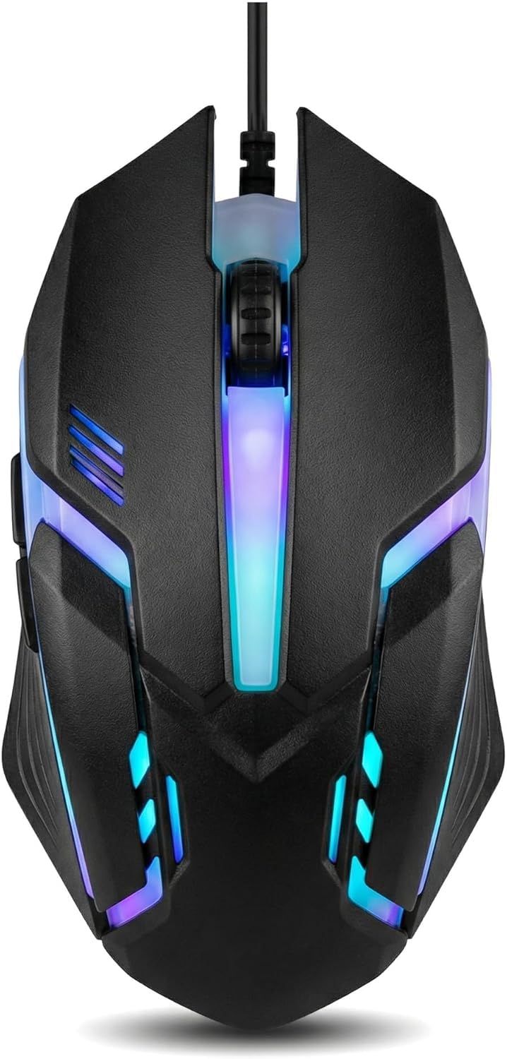 RGB Gaming Mouse Wired, USB Optical Computer Mouse with Ergonomic Design, Adjustable DPI, LED Lighting, Comfortable Grip for PC Laptop Desktop Gamer