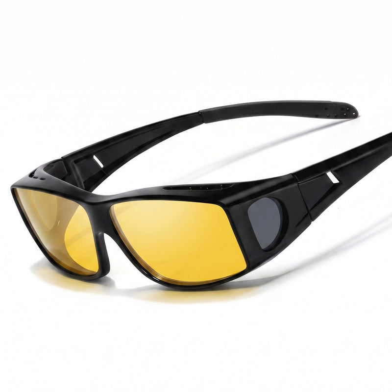 OptiCraft Blue Light Blocking Glasses Wear Over Prescription | Relieve Eye Strain, Better Sleep, Block UV400 & 380-500nm Rays Black Frame / Amber Yellow Tinted Lens