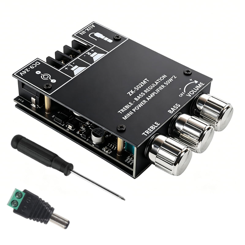 ZK-502MT Bluetooth Amplifier Board, 50W+50W with Treble and Bass Control | DC 9-24V, Bluetooth and AUX Inputs, Audio Amp Board for Home Audio DIY Wireless Speakers ZK-502MT