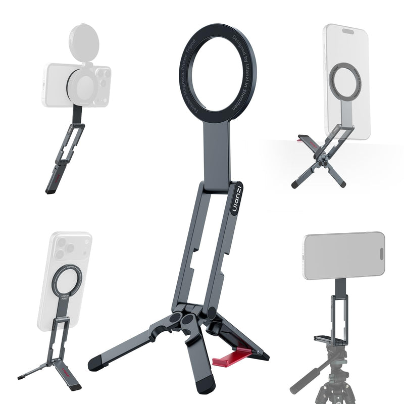 ULANZI MA62 Magnetic Phone Tripod Stand, Ultra-Slim 0.33in Pocket-Sized Foldable Kickstand, N52 Magnet Aluminum Alloy Mantis Hook Desktop Mount, 2.22oz Portable Mini Tripod for iPhone Android