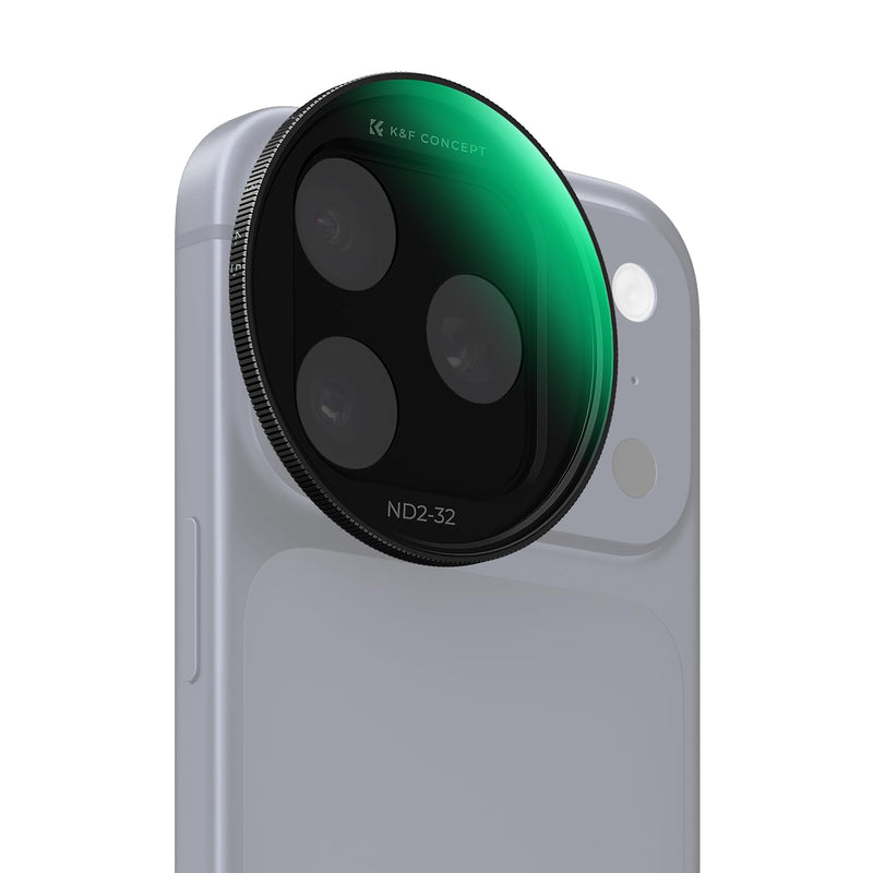 K&F CONCEPT Snap-On ND2-32 Filter Compatible with iPhone 17 Pro & Pro Max | 11.2g Ultra-Lightweight Variable ND Lens Filter with Snap-on Deco Mount, AGC Glass 28-Layer Coating, FA301 Black
