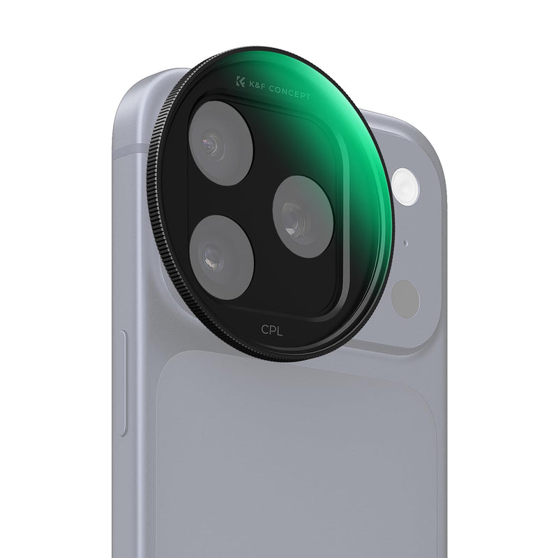 K&F CONCEPT Snap-On CPL Filter Compatible with iPhone 17 Pro Max/17 Pro | 9.5g Ultra-Lightweight Polarizing Filter with Snap-on Deco Mount, AGC Glass 28-Layer Coating Anti-Reflection, FA301 Black