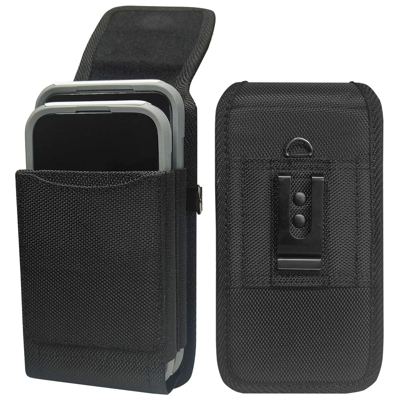Nylon Dual Phone Holster Case for iPhone 17 16 15 14 13 12 11 Pro Max/Plus, Large Belt Clip Cell Phone Case for Galaxy S25 S24 S23 S22 S21 S20 Ultra,Fits 2 Phones with Case On（Black）