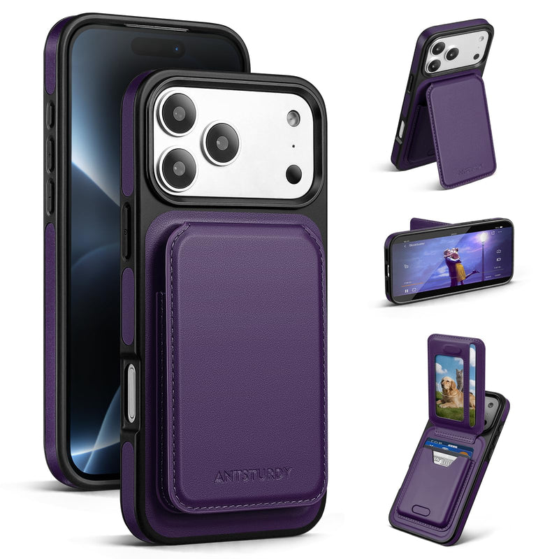 Antsturdy for iPhone 17 Pro Max Wallet Case with Card Holder,Purple | Magnetic Clasp,RFID Blocking,PU Leather,Flip Folio Shockproof Phone Cover,with Credit Card Slots & Kickstand for Men & Women Purple iPhone 17 Pro Max - 6.9"