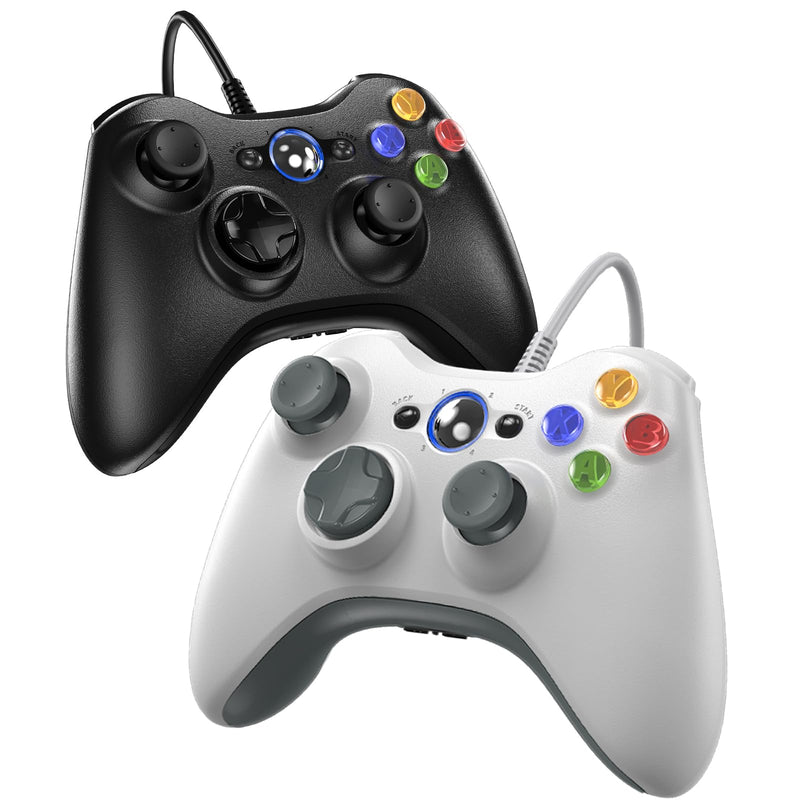 Gamrombo Wired Controller for Xbox 360-2 Pack, Compatible with xbox 360/360 S/360 E, with Dual-Vibration, 2.5mm headphone Jack（Black+White） Black+White