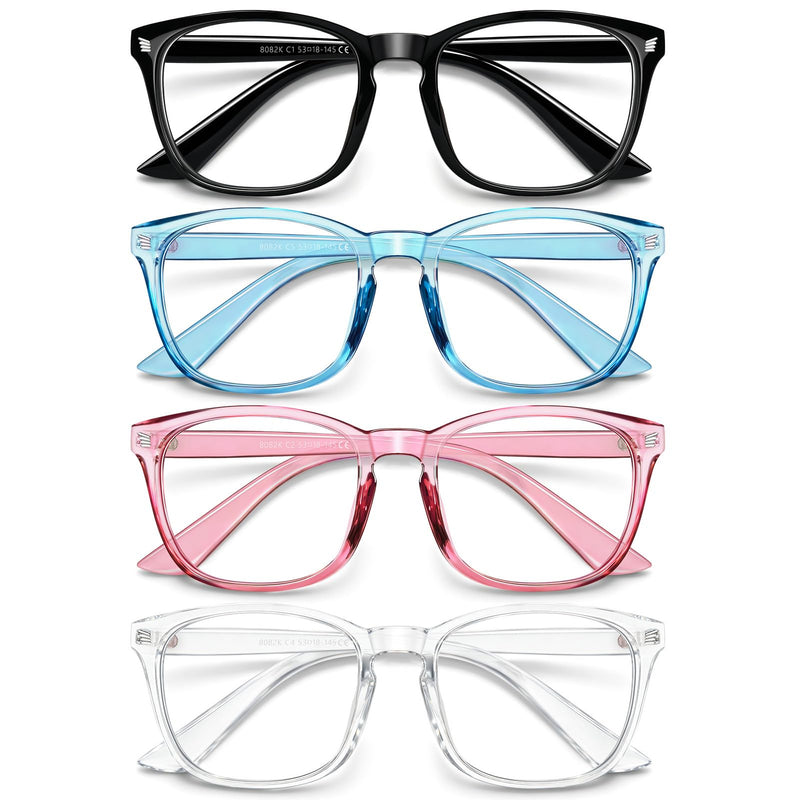 4 Pack Blue Light Glasses for Women Men, UV Protection Blue Light Blocking Computer Glasses – Lightweight Black, Blue, Pink, Clear Transparent