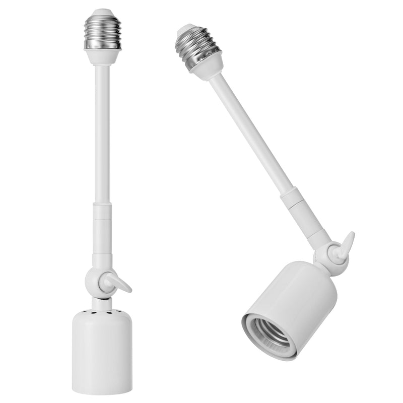 Onite 2-Pack Heavy Duty Light Socket Extender, 360° Adjustable E26/E27 Extension Adapter for High Power Bulbs, Security Cameras & Fans, Outdoor/Indoor (White, 10inch) White