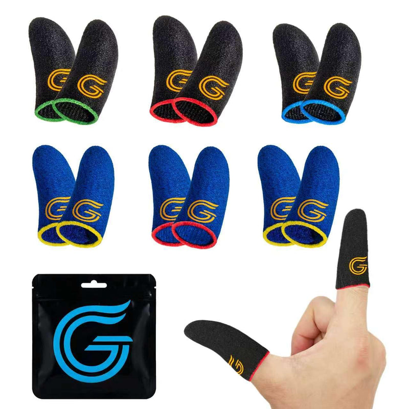 12-Pack Gaming Finger Sleeves for Mobile Gaming & Touchscreen | Carbon Fiber Material, High Sensitivity, Anti-Slip, Breathable, Ideal for Sweaty Hands, PUBG & COD Mobile FPS Games Black & Blue Combo
