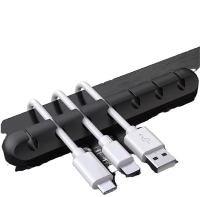 Silicone Desktop Cable Management Clips (6 Pcs Set), Versatile Cord Organizer for Office, Study Room, and Nightstand - Black and White (Black)