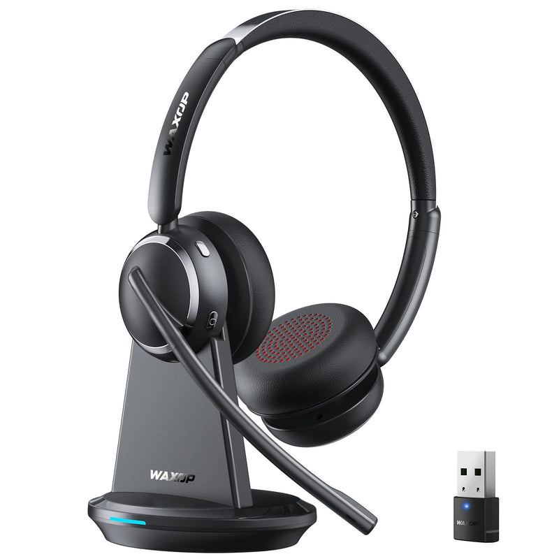 Wireless Headset with Mic for Work, Bluetooth 6.0 Headset with Microphone for PC, 65H AI Noise Cancelling Mic, 60ft Range, USB Dongle & Charging Base, On-Ear Headphones for Teams Zoom Call Center