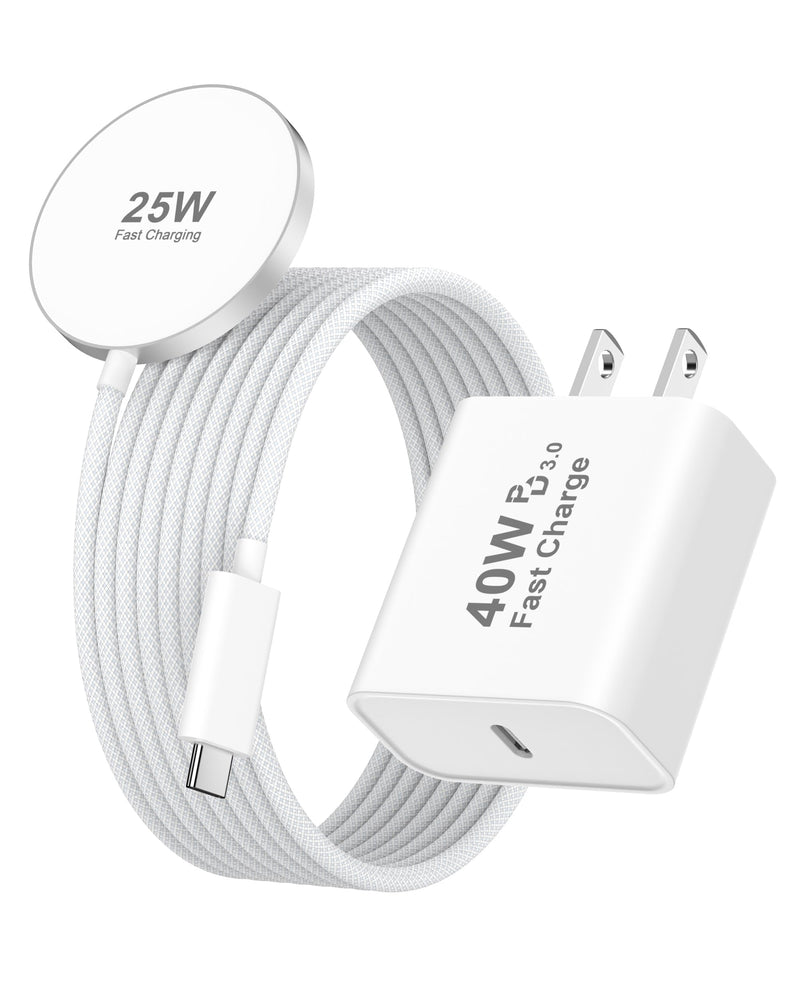 [Apple MFi Certified] 25W Magnetic Wireless Charger Apple Mag Safe Charger | 40W USB C Charger Block & 25W Mag-Safe Wireless Fast Charging Pad, for iPhone 17 16 15 14 13 12 Pro Max/AirPods 4/3/2/Pro White