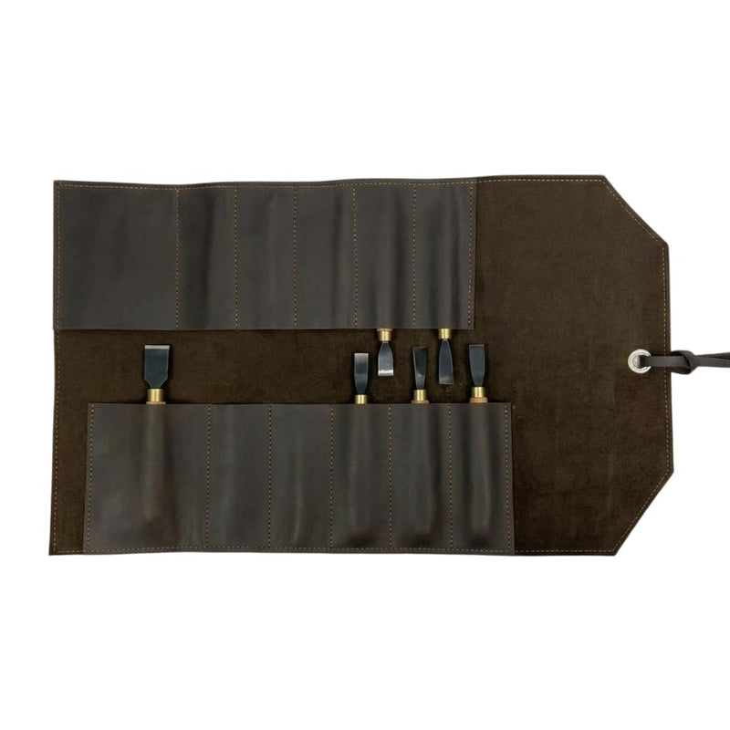 Genuine Leather Tool Roll Up Case – Leather Tool Organizer with 12 Slots, Case for Wrenches, Screwdrivers & Hand Tools, Portable Mechanic Tool Bag 20.2" x 12.2" (Tools Not Included), Brown