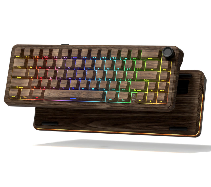 womier L65 60% Brown Mechanical Keyboard with Knob,4000mAh,Tri Mode USB-C/BT5.0/2.4G,RGB Backlit,Hot Swap,Linear Switch,Gasket Mounted Wireless Gaming Keyboard for PC/Mac,Wood Pattern Theme Wood Pattern theme