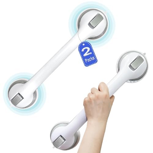 2 Pack 16 inch Shower Grab Bars,Grab Bars for Bathtubs and Showers, Shower Handles for Elderly Suction Cup, Bathroom Safety Bars for Showers Walls Heavy Duty, No Drilling Waterproof 2 Set 16 Inch Gray