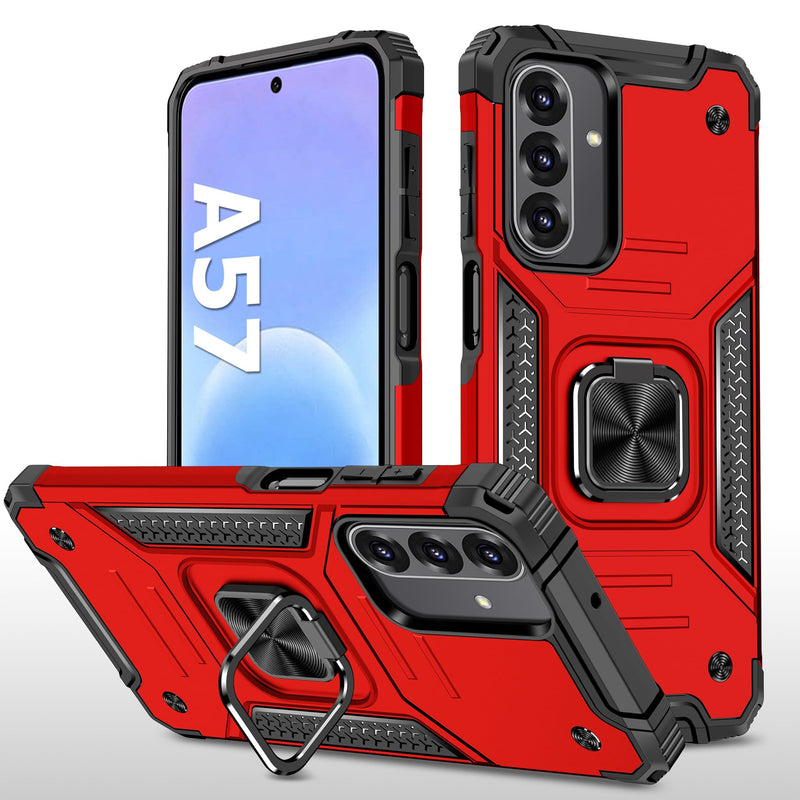 for Samsung Galaxy A57 5G Case Rugged Military Grade Heavy Duty Armor Shockproof A57 Phone Case with 360 Metal Ring Kickstand Mount Magnetic Cover for Samsung Galaxy A57 (Red) Red