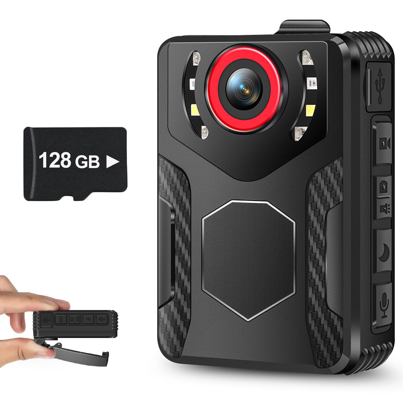 Body Camera with Audio and Video Recording: 1080P FHD Body Cam, 128GB Wearable Pocket Camera, Night Vision, 10HR Battery, 2.0" Screen Bodycam for Work, Outdoor, Travel, Fishing, Pet Walking 128 GB