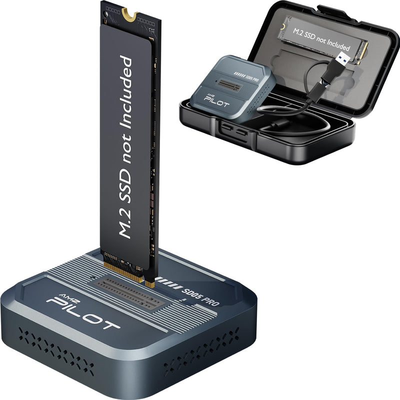 M.2 SSD to USB C Reader Dock & Travel Case 10Gbps Triple Cooling | Tool-Free NVMe PCIe SATA NGFF SSD Adapter External Storage, RTL9210C Chip M2 Enclosure with Protective Case, Aluminum Gray Premium Gray [SD05 Pro 10Gbps M.2 Dock]