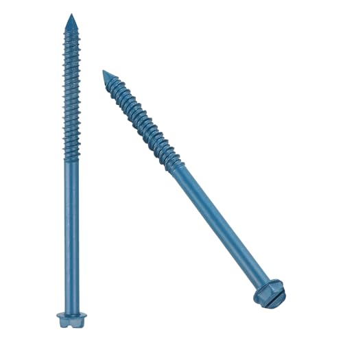 30Pcs Slotted Hex Concrete Screws 1/4"x4" Carbon Steel Blue 1/4"x4"