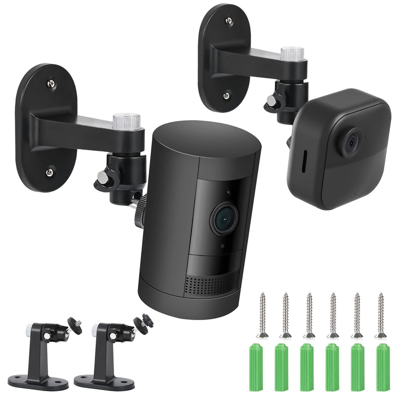 2Pack Camera Wall Mount Bracket for Ring Stick Up Cam Ring Outdoor Cam Plus Indoor Cam & Blink Outdoor Camera, 360° Adjustable Holder with Perfect View Angle for Home Security System (Black)