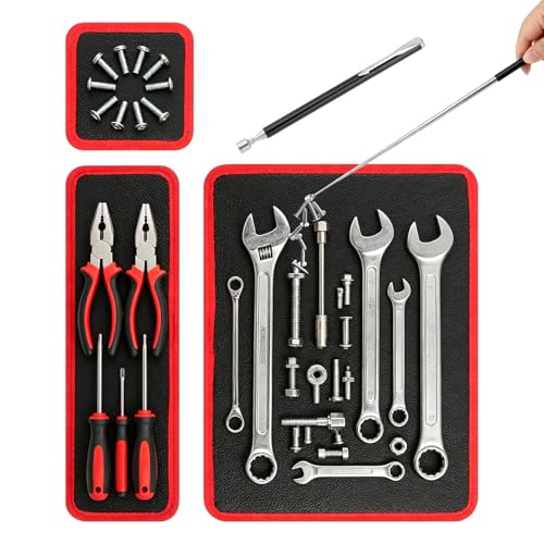 Magnetic Tool Mat Set, 4 Pack Heavy Duty Flexible Magnetic Mat with PVC Coating, Holds Screws, Bolts, Nuts and Small Tools for Garage Workshop and Auto Repair (Red) Red