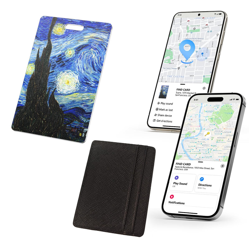 DERAX Wallet Tracker Card (iOS & Android) Wireless Charging & 1-Year Battery, Ultra-Thin IP68 Waterproof Smart Card Works with Apple Find My & Google Find My Device for Wallet, Passport, Luggage