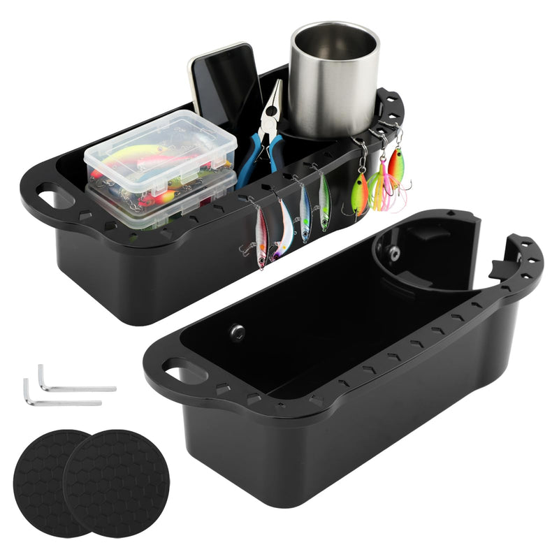 Boat Caddy Organizer, 2 Pack Multifunctional Marine Storage Caddy with Rubber Tabs, Boat Cup Holder Organizer for Boat, Kayak, Pontoon, Bass Boat, Jon Boat, Includes 2 Cup Coasters