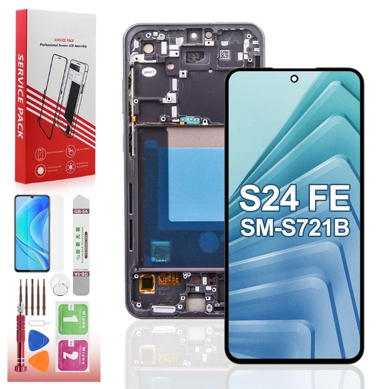 OLED Screen for Samsung Galaxy S24 FE 5G Screen Replacemen | OLED,with Tools Kits,Black,with Frame,for SM-S721B,SM-S721U,SM-S721N For S24 FE OLED