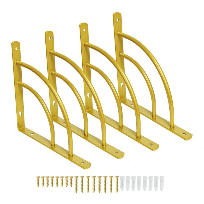 Z METNAL Small Gold Shelf Brackets, Decorative Shelves Bracket, Support Shelf Width from 6 to 8 inch, Modern Shelving Bracket for Bedroom Kitchen Bathroom Living Room, Gold, 6 Inch, 4 Pcs 5.9 inch/15cm - 4pcs