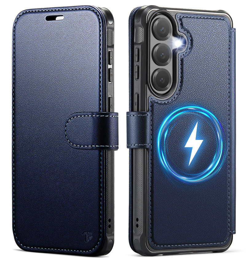 for Samsung Galaxy S26 Wallet Case Compatible with Magsafe | RFID Blocking Card Holder, Magnetic Phone Cover, Wireless Charging, Shockproof, PU Leather, for Men Women, Blue for Galaxy S26 - 6.3'' Luxury Blue