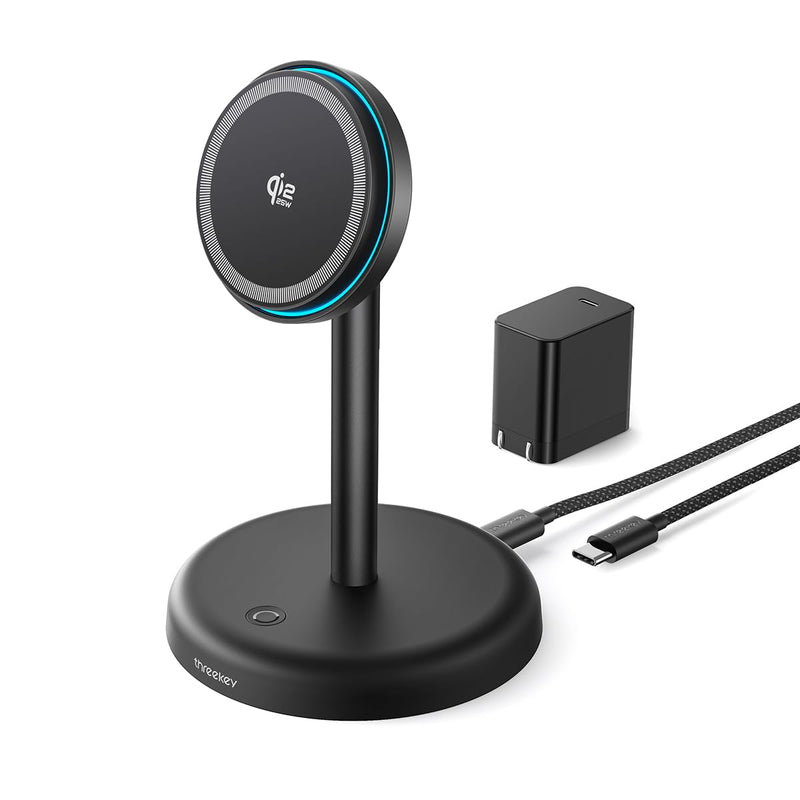 Magnetic Charging Stand Qi2 25W Fast Charging with Cooling Fan | 35W USB-C adapter and 5ft cable included.LED light,For iPhone 17-12 Series&Galaxy S26-S25, ideal for home,office,bedside use With 35W Adapter&Cable