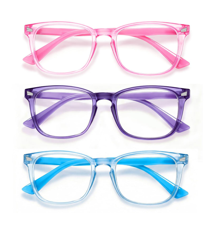 Kids Blue Light Blocking Glasses Age 2-5, Toddler Gaming Computer Eyewear | Features Anti Reflective Clear Lenses To Minimize Screen Glare And Support Comfort During Computer And Tablet Play. A1 Purple + Pink + Transparent Blue Age 2-5 Yrs