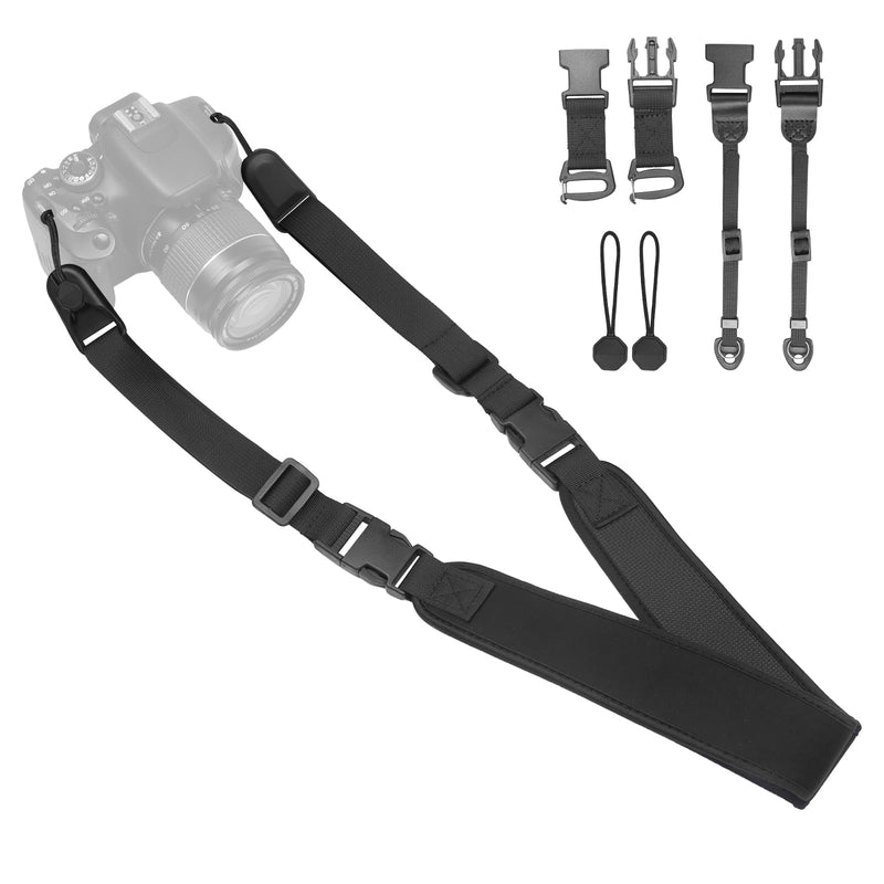 YFWE Adjustable Camera Neck Strap, Soft Neoprene Shoulder Belt with 4 Connection Ways, Anti-Slip Camera Strap for DSLR, Mirrorless & Camcorder, Travel & Outdoor Photography Gear Black