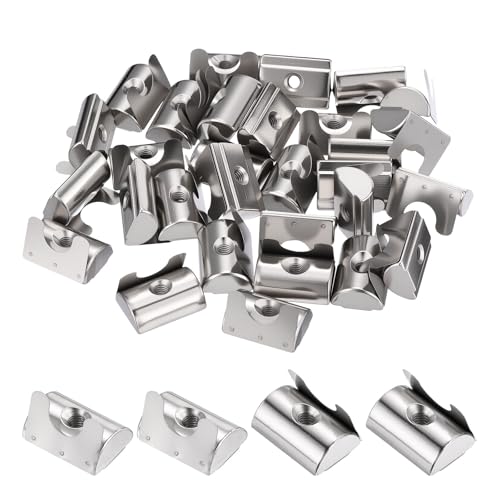 30Pcs Roll in Spring t Nuts M4-0.7 4040 Series t Nuts Silver 4040 Series M4-0.7mm 30