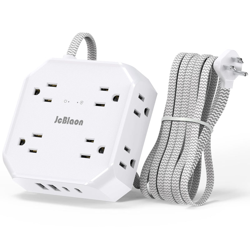 Surge Protector Power Strip, 8 Outlets with 4 USB Ports(2 USB C), 4-Sided 1050J Outlet Extender with 5FT Flat Extension Cord for Travel, Home, School, College Dorm Room Essentials