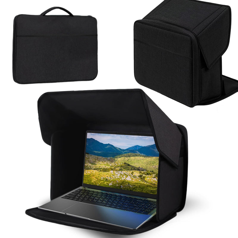 4-in-1 Laptop Sun Shade Hood,Screen Privacy Cover – Sun, Anti-Glare, Heat & Contrast Protection,Fits 13-17" Laptops, Freestanding with Pocket,Fits Working Outside,Travel, Beach Black 13in-17in