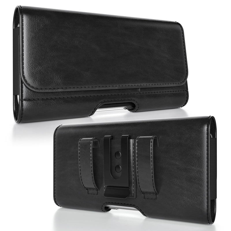Magnetic Closure Holster for Motorola Edge, Motorola Moto G Power/G Play/Moto G/G36 G06 G57 Pure G05 G15 G100 (2026 2025 2024) - Leather Belt Case Premium Pouch (Fits Slim/Regular Case) (Black) Black
