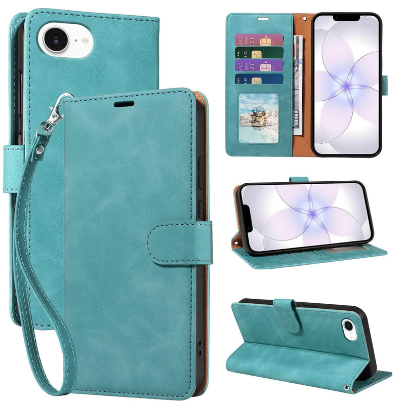 RFID Blocking for iPhone 17e Wallet Case 6.1", Card Holder (Green) | 4 Card Slots, Wrist Strap, Soft PU Leather, Shockproof Protective, Stand, Flip Cases, Magnetic Closure, Folio Cover Green