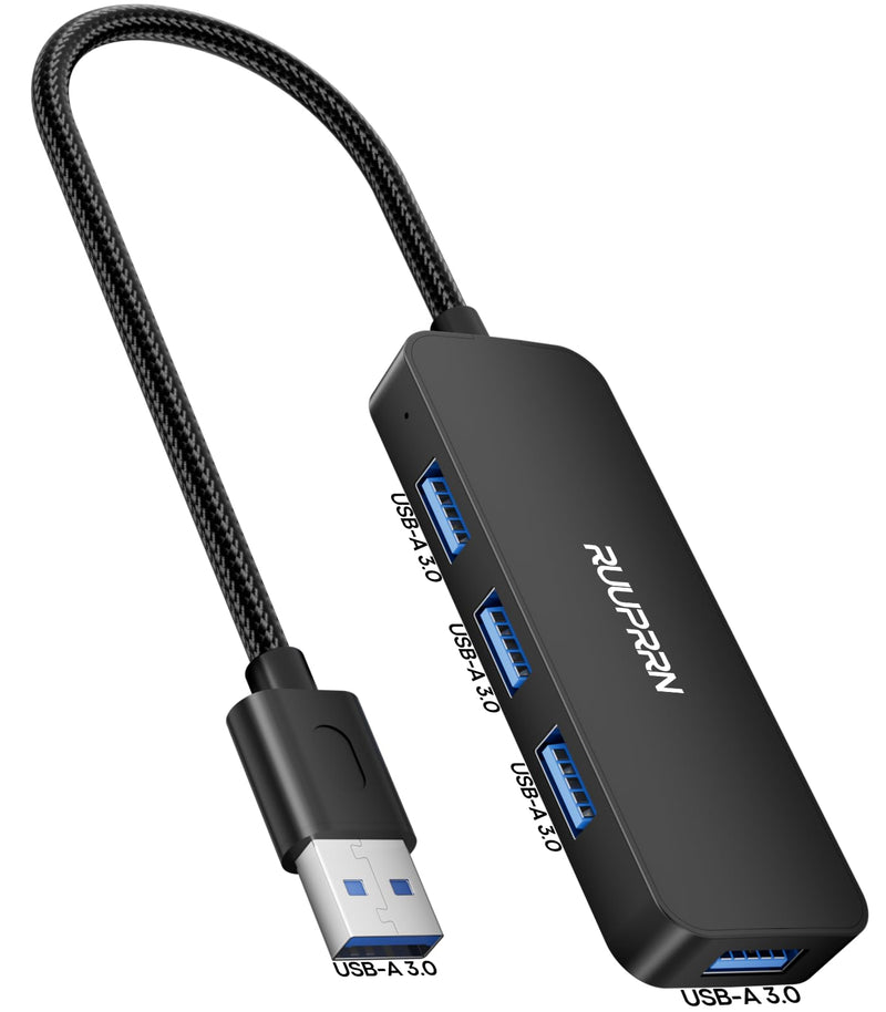USB 3.0 Hub, 4-Port USB-A Splitter, 5Gbps High-Speed Data Adapter, Plug & Play USB Extender Hub for Laptop, PC, Desktop, Keyboard, Mouse, Flash Drive, External HDD, Printer, 1FT