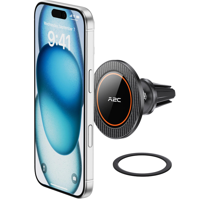 A2C for MagSafe Car Mount, One-Piece Magnetic Phone Holder for Car Vent | No Assembly,17 N54 Magnets,Silicone-Coated Metal Clips,One-Hand Operation,360°Adjustable Vent Phone Holder for Magsafe iPhone 1 Pack