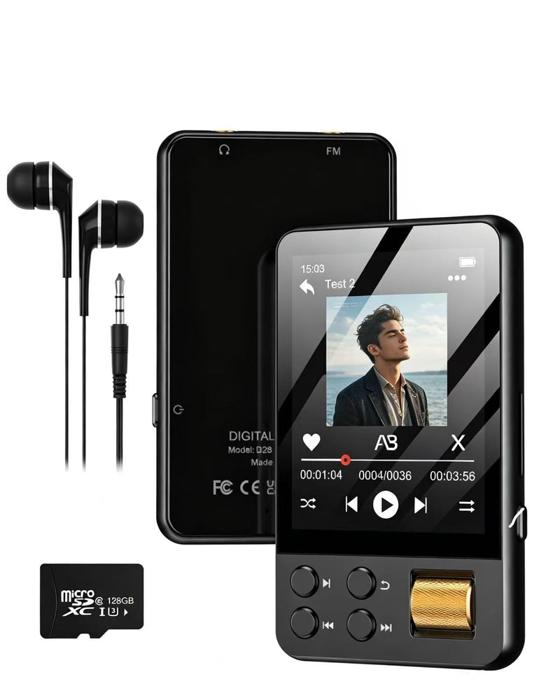 128GB MP3 Player with Bluetooth 5.4, AGXOV Music Player with Built-in HD Speaker, FM Radio, Voice Recorder, HiFi Sound, E-Book, Earphones Included 2.4‘’128GB