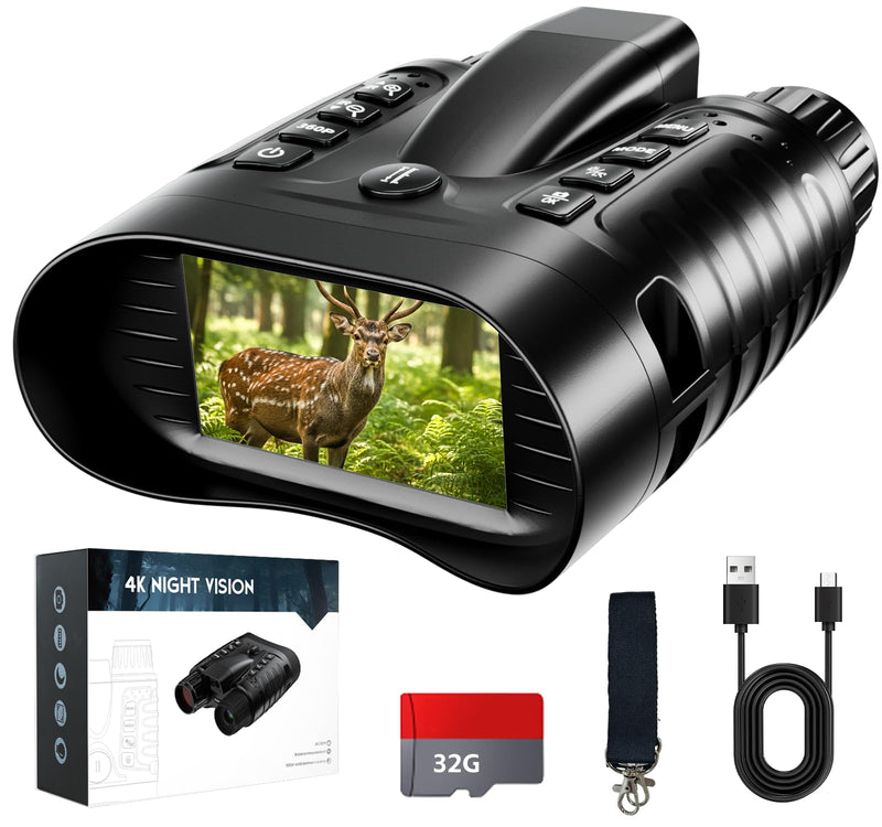 4K Night Vision Binoculars with 350m Rangefinder, 36MP Infrared Goggles for Adults, 500m Viewing in Total Darkness, 32G 4500mAh Battery & 8X Zoom for Hunting, Camping & Security