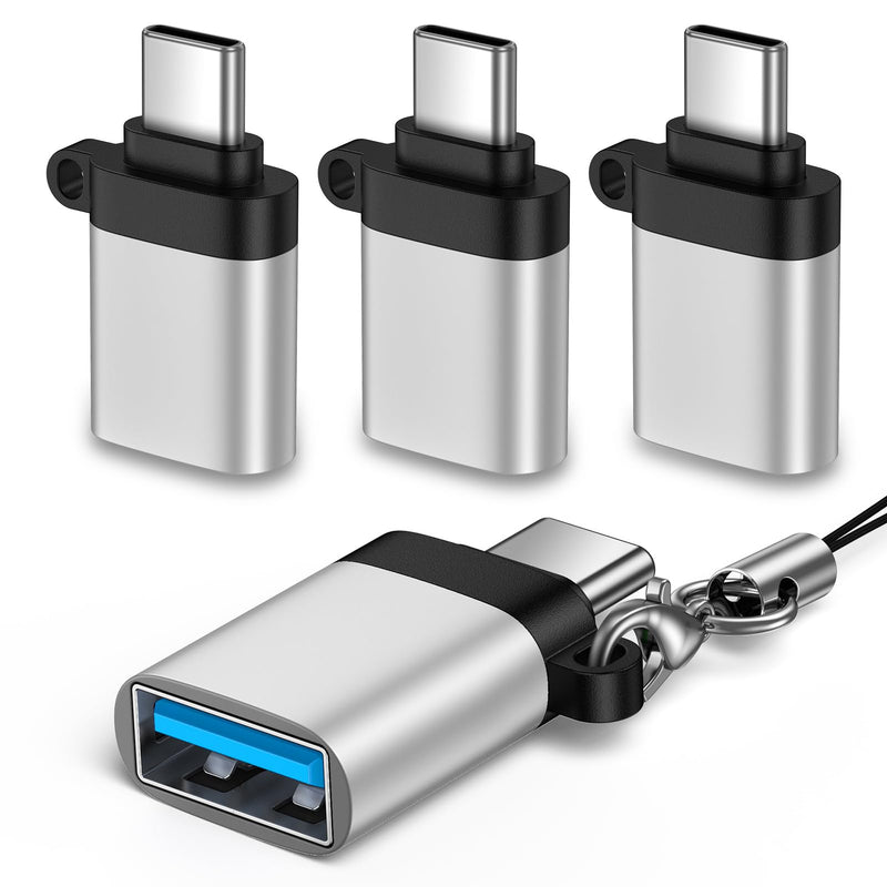 USB C Adapter 4Pack, USB Male to USB C Female OTG Adapter, Type C to USB 3.0 Converter Connector for Samsung Galaxy A36 A26 A56 S26 Ultra S25 S24 S23 S22, MacBook Pro/Air, iPhone 17 17e 16, Mac, iPad Silver